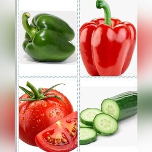Veggie Mash Up SEEDS: Tomato, Red & Green Peppers & Cucumber -10 Each, 40 Seeds